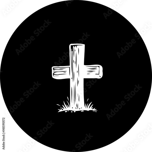 Simple Christian cross illustration within a black circular encompassing space