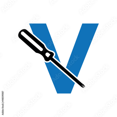 Electrical tools Logo combine with letter V vector template