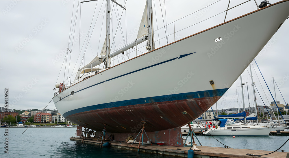 Obraz premium Yacht, Sailing, Ship, Out of the Water Classic Sailboat on Dry Dock