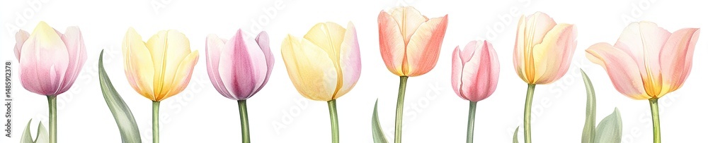 Naklejka premium Pastel tulips in various shades