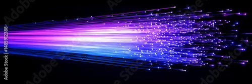 Abstract luminous fiber strands with neon blue and violet gradients