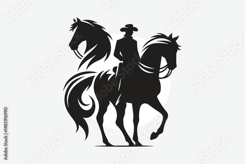 silhouette of horses and cowboy's in black
