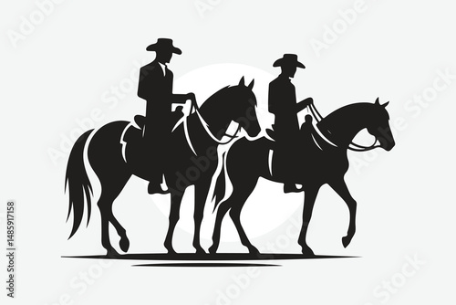 silhouette of horses and cowboy's in black
