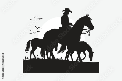 silhouette of horses and cowboy's in black
