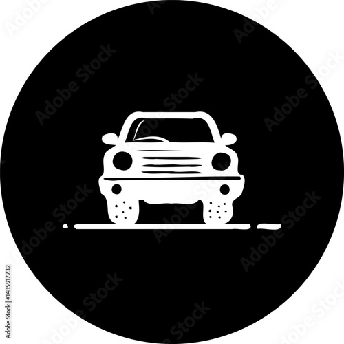Iconic car silhouette on black circle exudes automotive simplicity and modern design