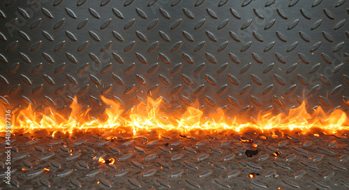Fiery Inferno on Diamond Plate Metal Background A Burning Texture Image