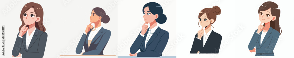 vector business woman gesture hand on chin sign thinking vector business woman gesture hand on chin sign thinking