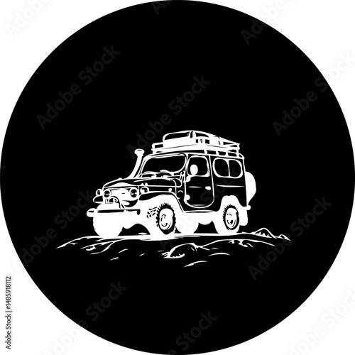 Off-Roading Adventure: A Stylized Vehicle Emblem Exploring Wild Terrain Art