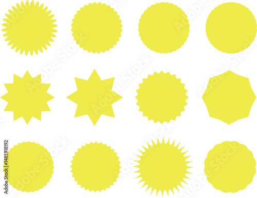 A set of burst tag icons. A collection of starburst stickers. Isolated promotional labels
