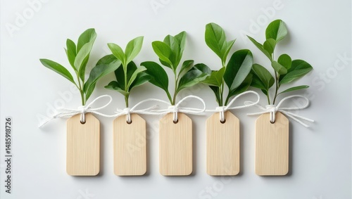 Arrangement of Sprouts with Tags on White Background