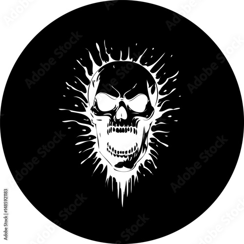 Dramatic skull emblem against a dark backdrop creating a unique graphic design