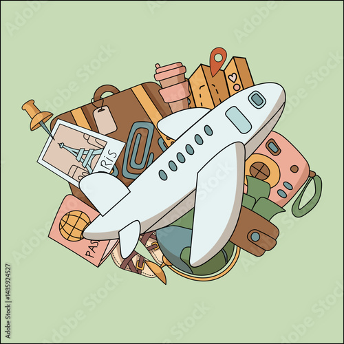 Lets Travel element set collection doodle cute itinerary airplane clipart.
