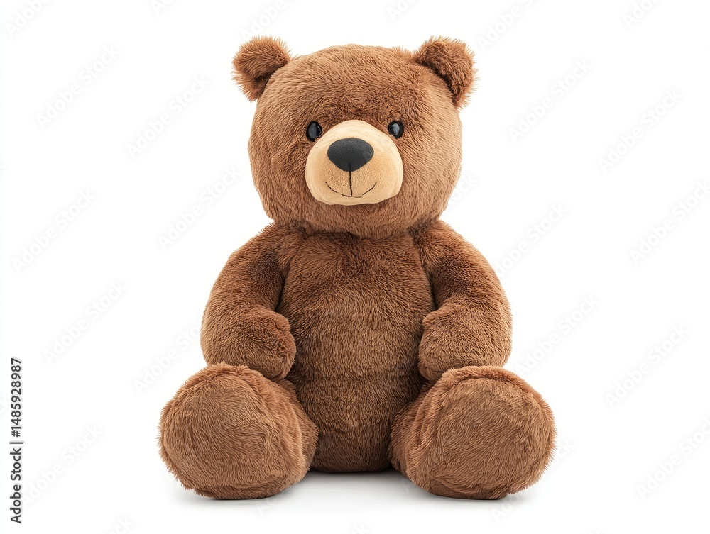 Obraz premium A brown teddy bear sits facing forward. It has a friendly expression and plush fur