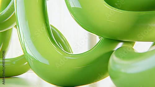 Abstract green shapes showcasing modern design and creativity in a soft light environment