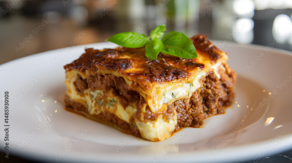 Delicious Layered Lasagna with Rich Beef, Creamy Sauce, and Fresh Basil Garnish Ready to Serve Delicious Layered Lasagna with Rich Beef, Creamy Sauce, and Fresh Basil Garnish Ready to Serve