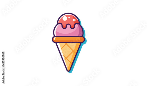 This vector illustration shows a delicious, sweet, and cold ice cream cone isolated on white, perfect for a summer dessert design