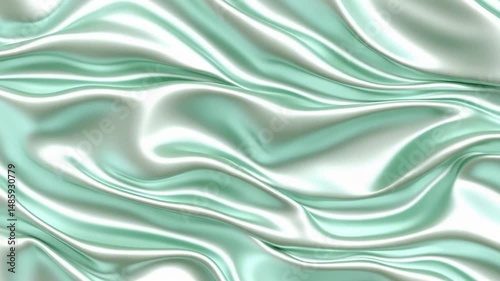 Smooth Fluid Waves of Light Green Satin Texture with Subtle Shimmering Reflections and Curves