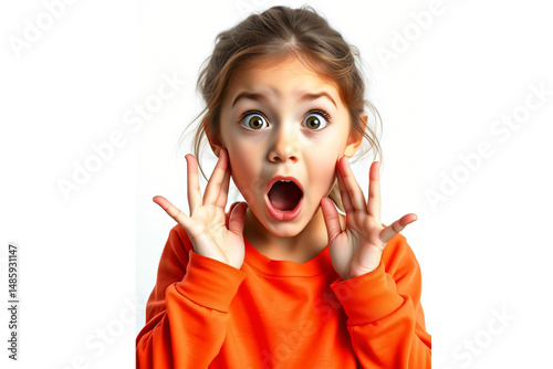 surprised Young Girl with Hands on Face Standing Against