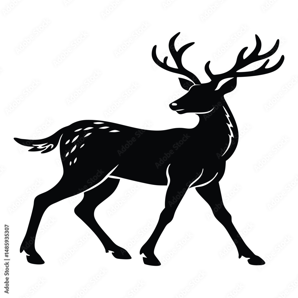 Obraz premium deer walking silhouette on white background