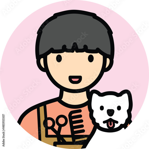 Cartoon people icons Occupation, Vector avatar people line, profile picture, career, working, adult, dog groomer, pet barber, grooming