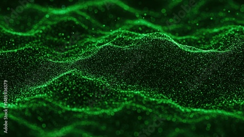 Green data waves abstract tech background