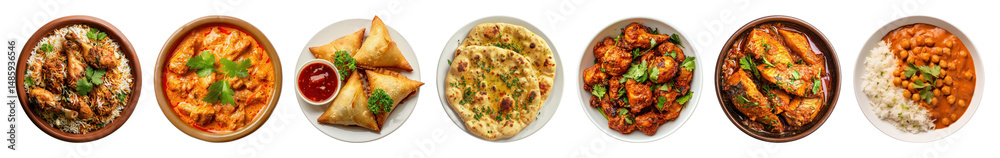 Fototapeta premium PNG Vibrant Indian cuisine dishes displayed, element set on transparent background