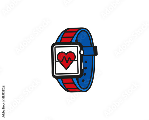Colorful heart rate monitor smartwatch with red and blue strap  