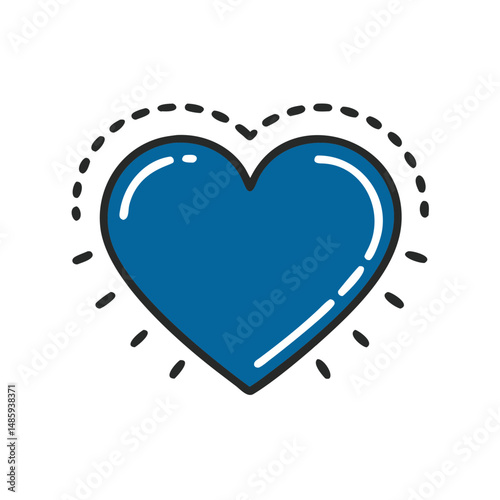 Blue heart icon with dashed outline in playful style  