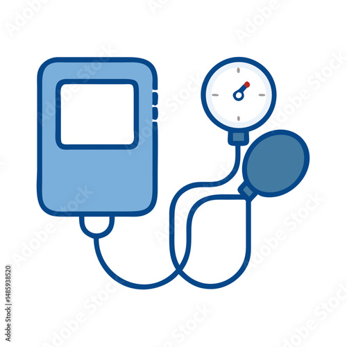 Blood pressure monitor with gauge and inflation bulb in blue  