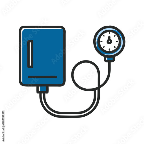 Blood pressure cuff with gauge in simple flat design  
