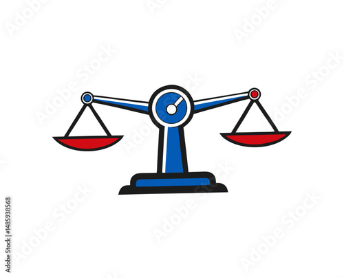 Colorful kitchen scale with red bowls and blue accents  