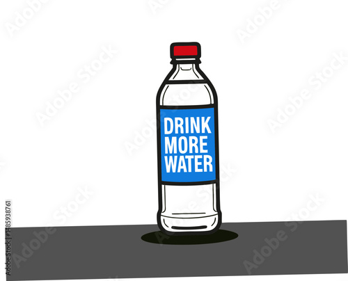 Clear water bottle with label encouraging hydration on a surface  