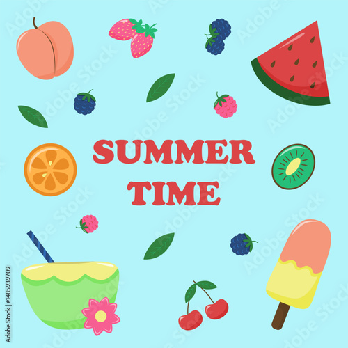 Bright and cheerful summer illustration featuring the phrase 