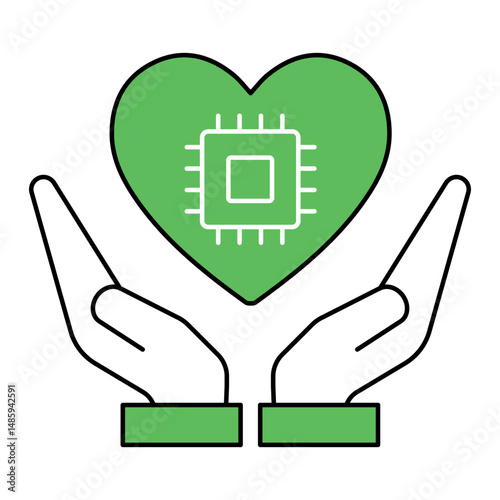Protected Values. AI in heart symbol held by hands representing safeguarding human values in AI systems
