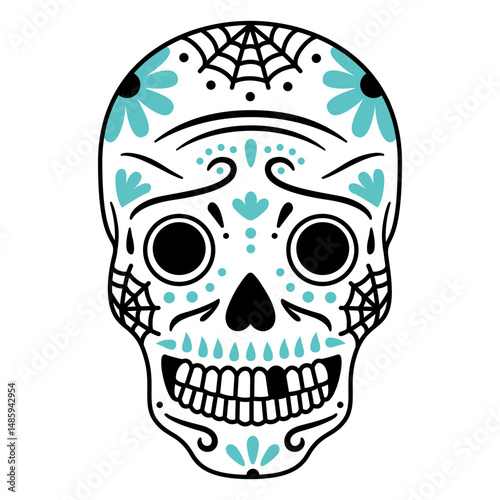 Blue skull spiderweb color stroke