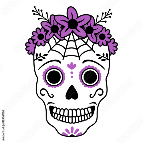Purple skull spiderweb color stroke