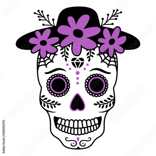 Purple sugar skull hat color stroke