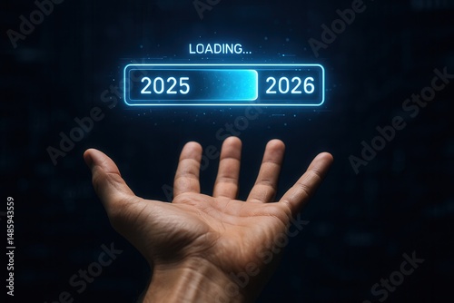 Businessman loading progress bar from 2025 to 2026