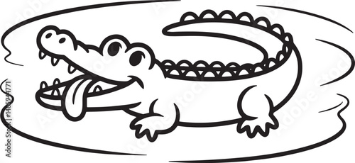 Cartoon illustration of a smiling crocodile with an open mouth showing tongue and teeth