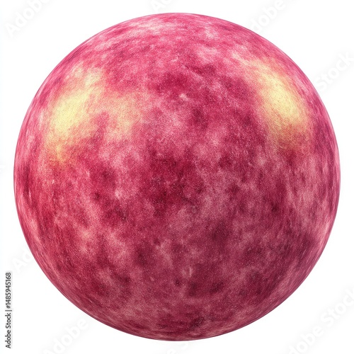 A vibrant, round, pink planet with subtle, golden highlights.  Surface texture shows varied, muted pink and red tones