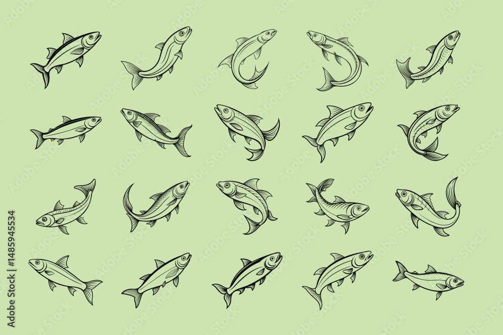 Fototapeta premium herring fish design, labeled line art vector silhouette illustration.
