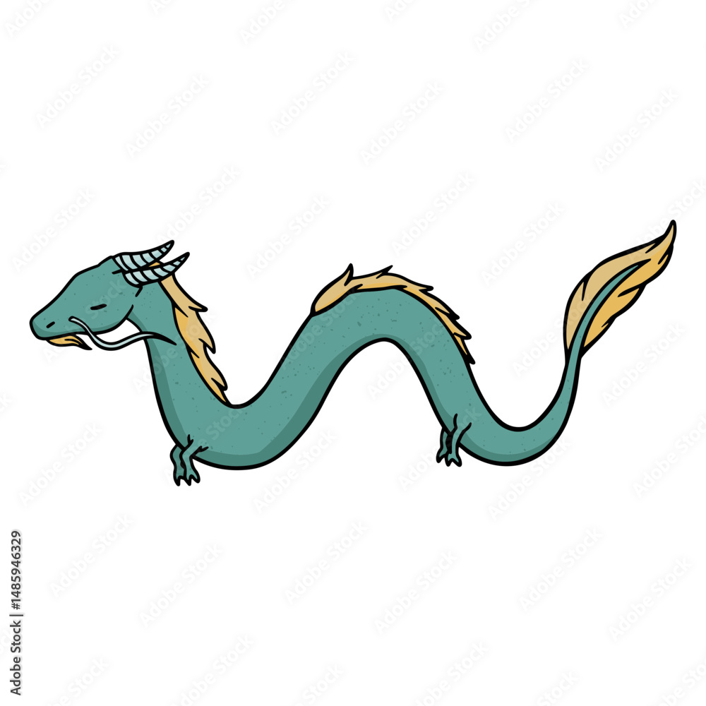 Obraz premium Chinese dragon color stroke blue