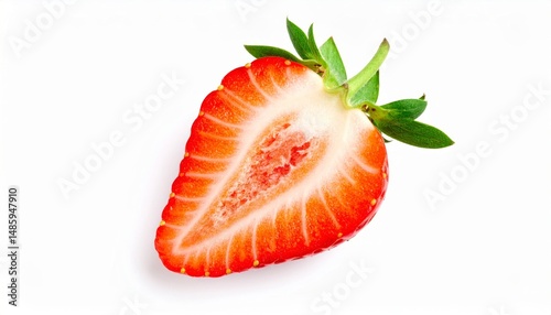Strawberry close view over white background