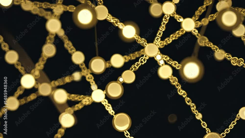 Abstract Gold blurry bokeh background with lights particles on dark background. Defocused photo effect motion video