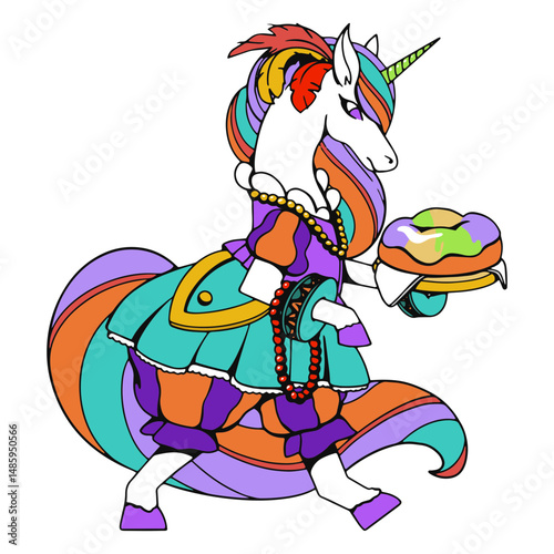 Unicorn in mardi gras costume character