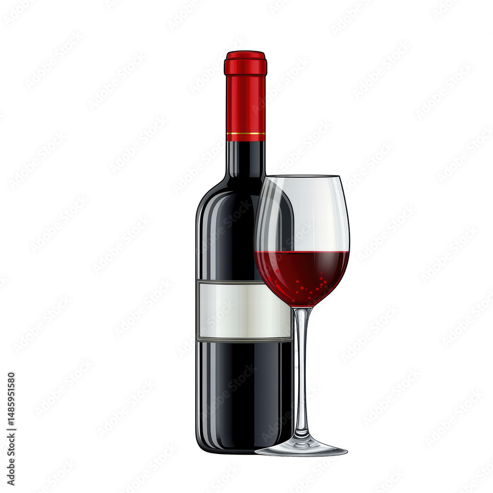 Isolated red wine bottle and glass Isolated red wine bottle and glass