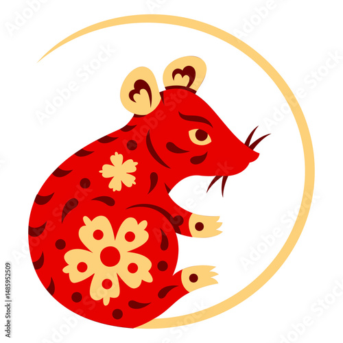Chinese rat in a circle with flowers