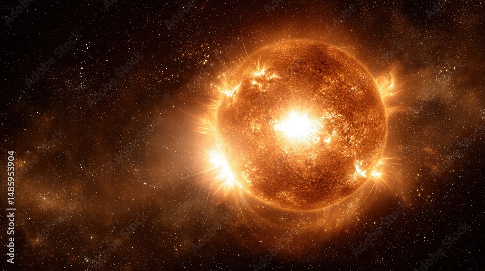 Fototapeta premium Fiery celestial body erupting in outer space.