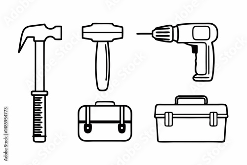 Simple Line Drawings of Essential DIY Tools and Cases