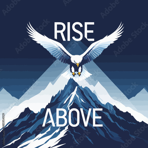 Majestic Eagle Soaring Above Snowy Mountain Peaks Inspirational Wildlife Art Print Bold Blue Nature Scene Powerful Bird Flight High Altitude Wilderness Adventure Freedom Graphic Design Image sky cold 